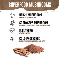 WILD SOCIETY mushroom blend graphic highlights Reishi, Cordyceps, and Eleuthero.
