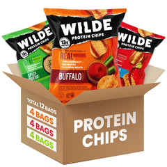 Wilde Chips Buffalo bag shows a high-protein gluten-free snack option for keto diets.