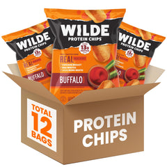 Wilde Chips Buffalo Style bag highlights high-protein, keto-friendly snacking.