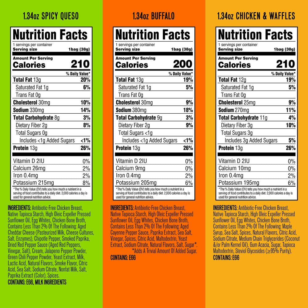 Wilde Chips Protein Chips ingredients close-up shows real chicken breast and bone broth.
