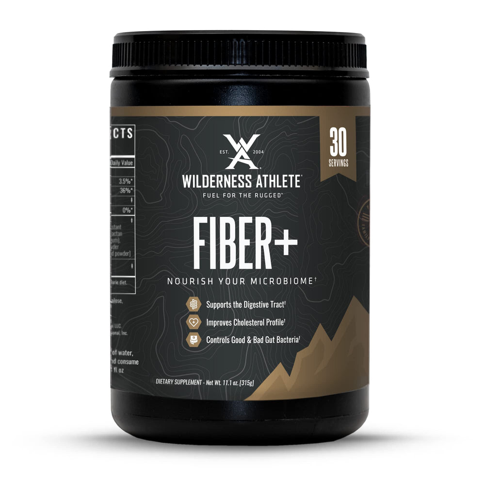 Wilderness Athlete Fiber+ tub with scoop highlights daily fiber support