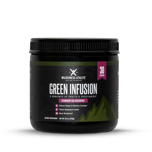 Wilderness Athlete Green Infusion bottle front view for daily energy boost.