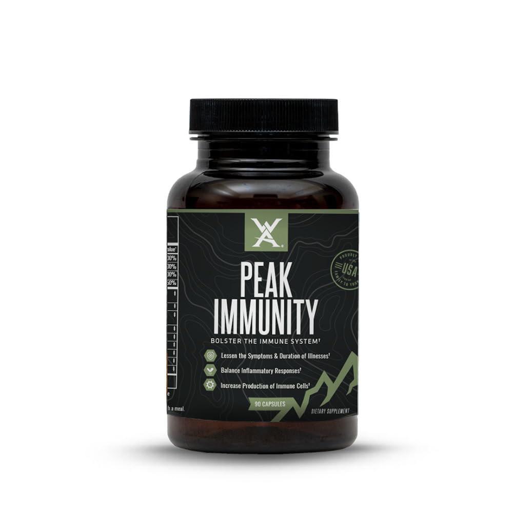 Wilderness Athlete Peak Immunity bottle front view indicating daily immune support potential.