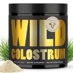 Wild Foods Colostrum Powder unflavored 120g tub supports daily immune and gut wellness.