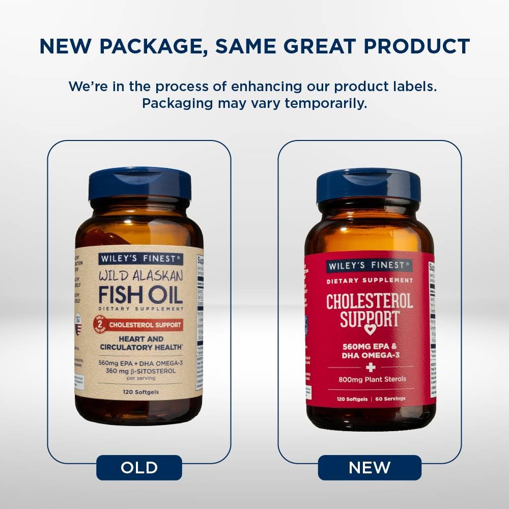 Serving size image suggests easy daily omega-3 regimen with Wiley's Finest