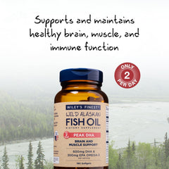 Label closeup of Wiley’s Finest wild Alaska Pollock oil highlighting sustainability