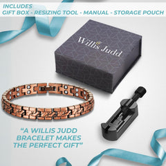 Willis Judd magnetic bracelet on model, premium copper finish