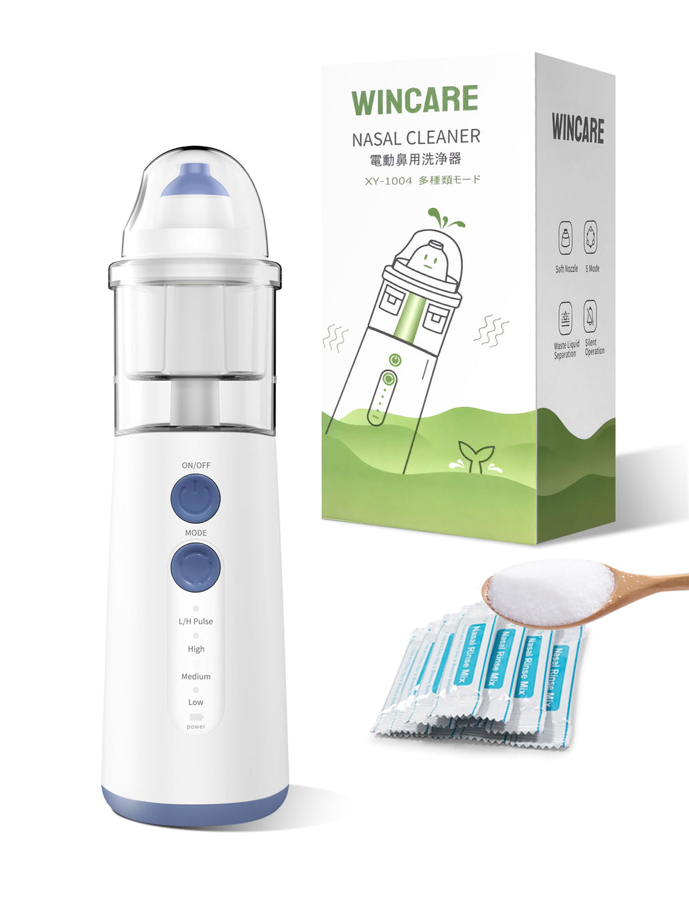 WINCARE nasal sprayer in use for gentle sinus care and hydration.
