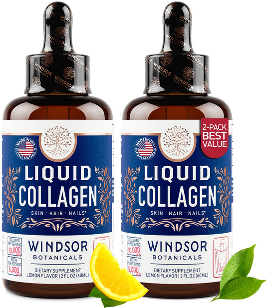 WINDSOR BOTANICALS concentrated liquid collagen drops bottle for smoother skin and stronger hair.
