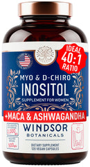 WINDSOR BOTANICALS Myo-Inositol 40:1 bottle with capsules for daily balance.