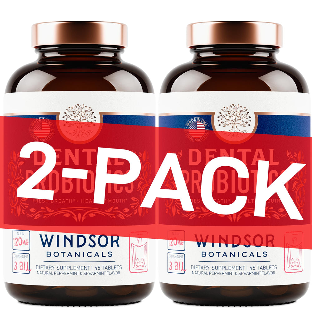 Windsor Botanicals mint probiotic tablet for balanced oral bacteria and fresh breath.