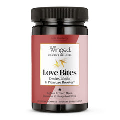 Winged Wellness Love Bites packaging on a clean surface, easy daily wellness support.