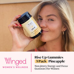 Close-up of Winged Wellness Rise Up gummies with pineapple flavor