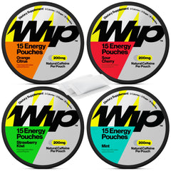 Wip Energy Pouches front pack with four flavors for convenient on-the-go energy