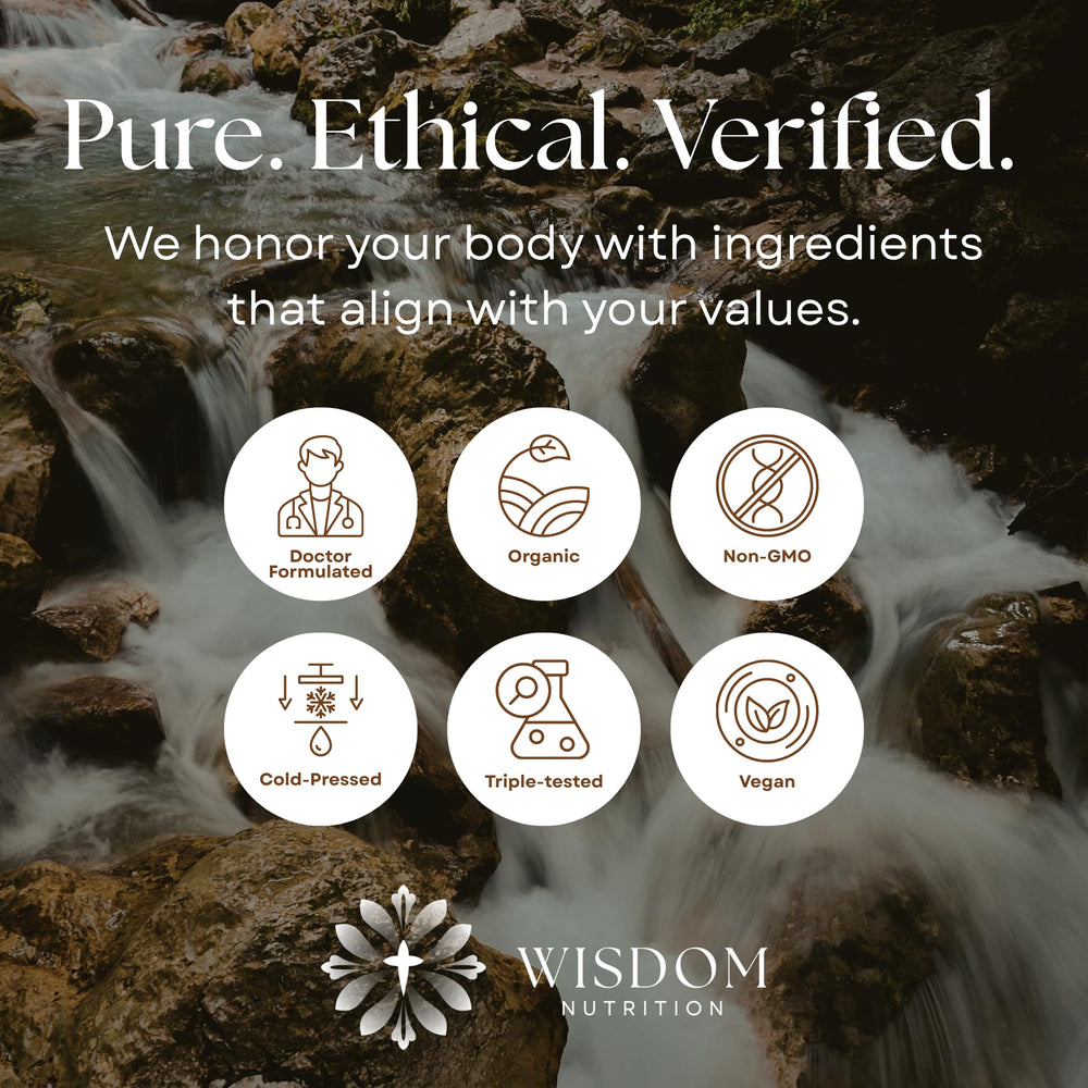 Wisdom Nutrition smoothie-ready drops suggested for easy beverage integration.