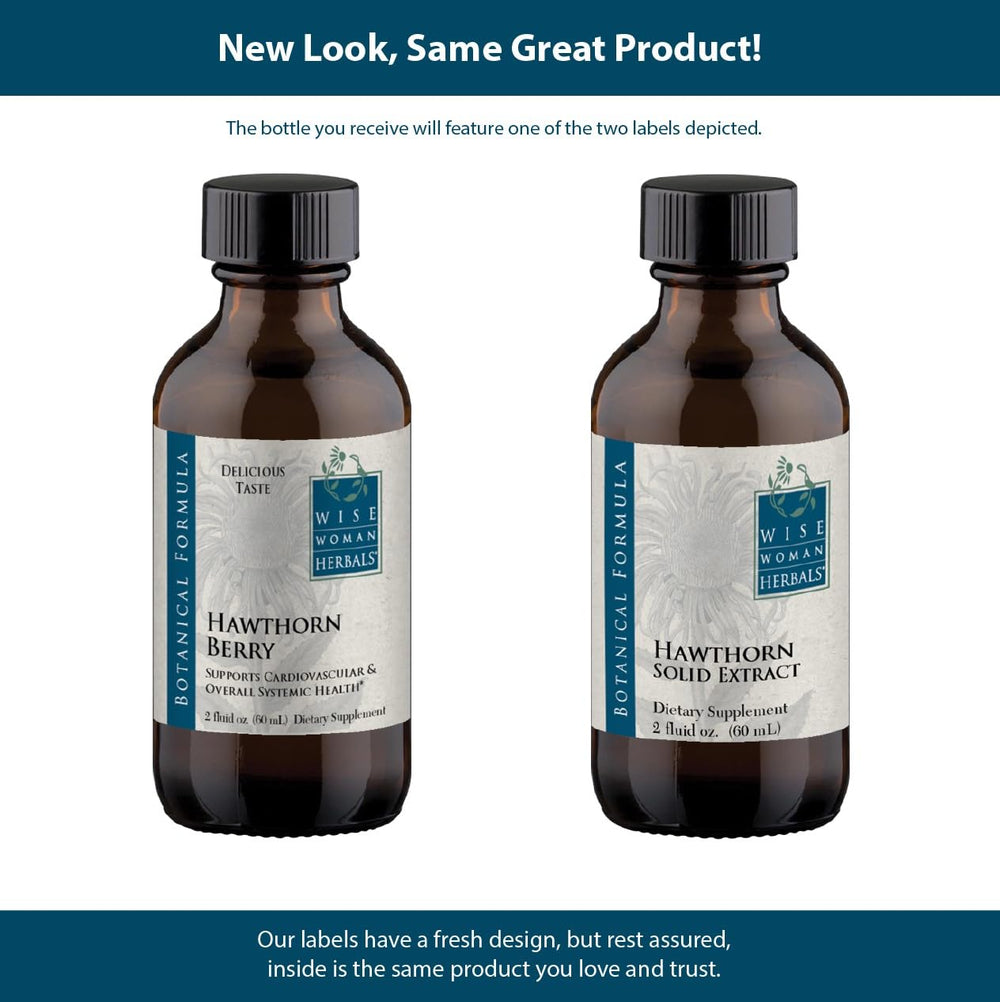 Label shows hawthorn berry and glycerin-honey base in Wise Woman Herbals extract