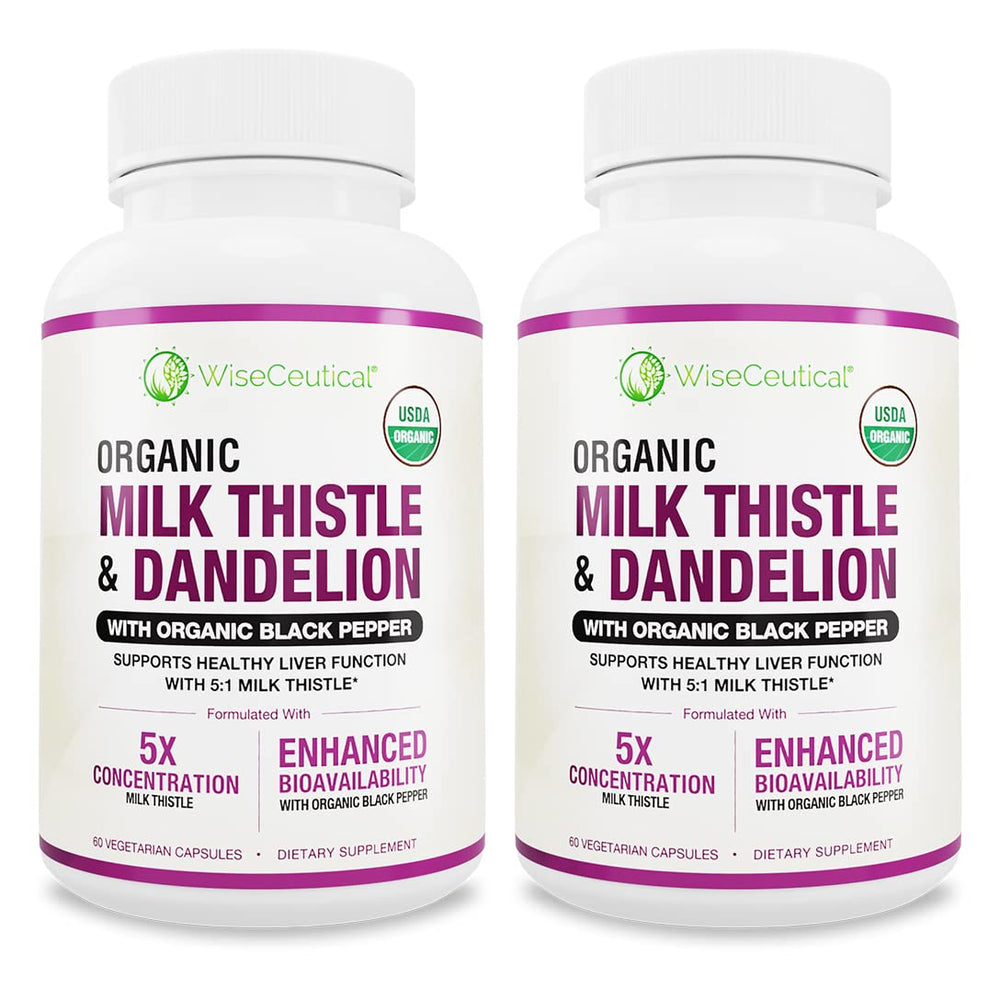 Wiseceutical Milk Thistle bottle label shows 5:1 extract for daily wellness.