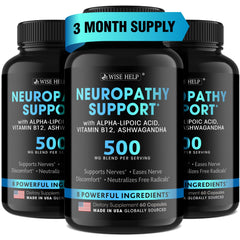 Wisehelp Neuropathy Support bottle shown for daily nerve relief