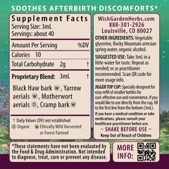 WishGarden AfterEase bottle highlighting Black Haw Bark for uterine support.