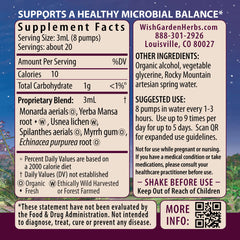 WishGarden Candida Rescue label highlights organic herbs and ingredients.
