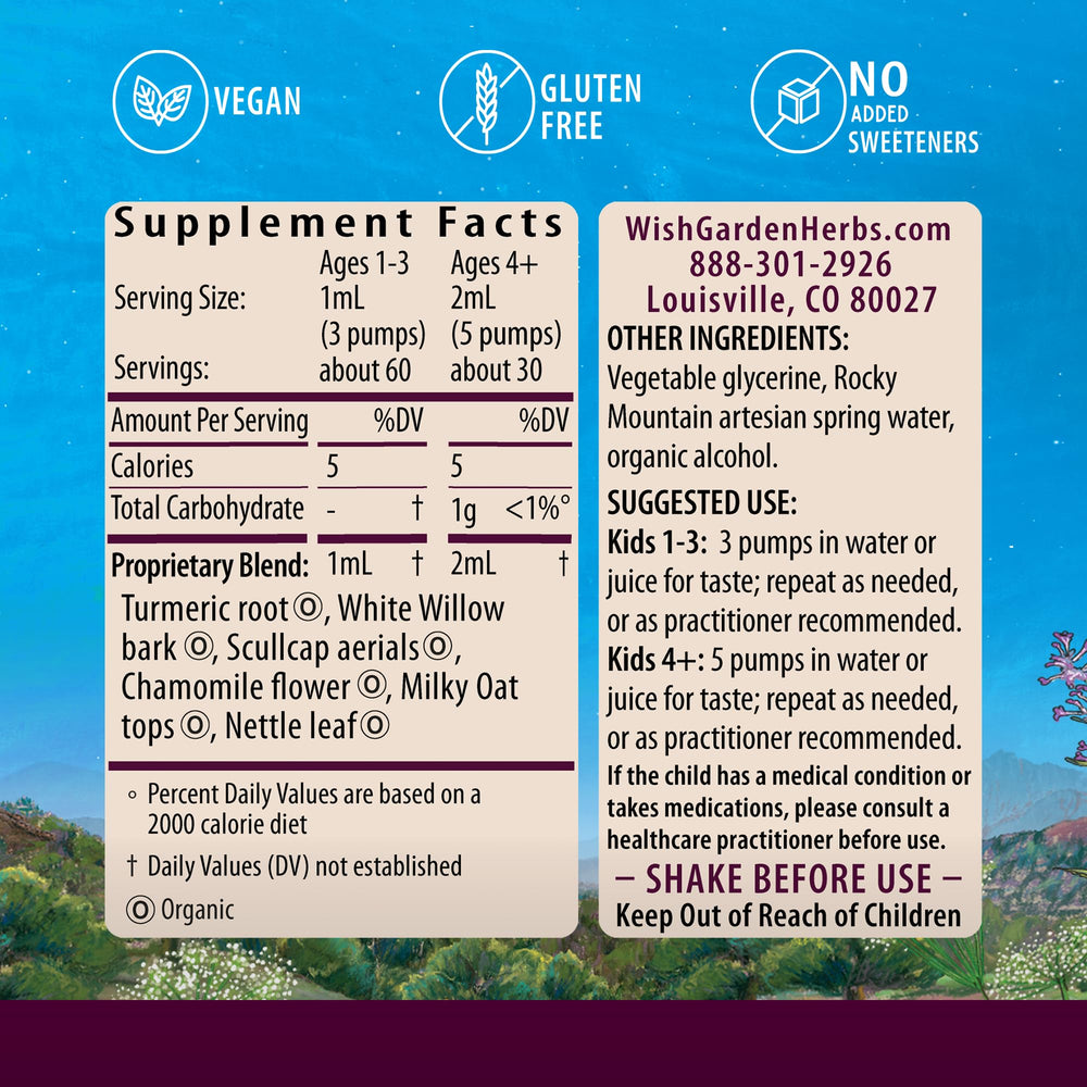 WishGarden Growing Pains tincture added to water for kid-friendly taste.