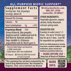 WishGarden Kick-Ass Biotic Immune label closeup highlights the quality herbal blend.