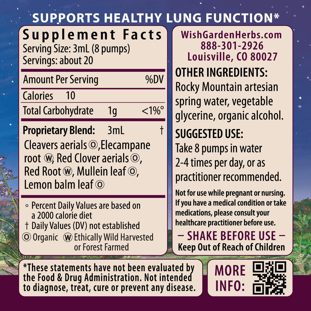 WishGarden Respiratory Strength label closeup shows organic ingredients
