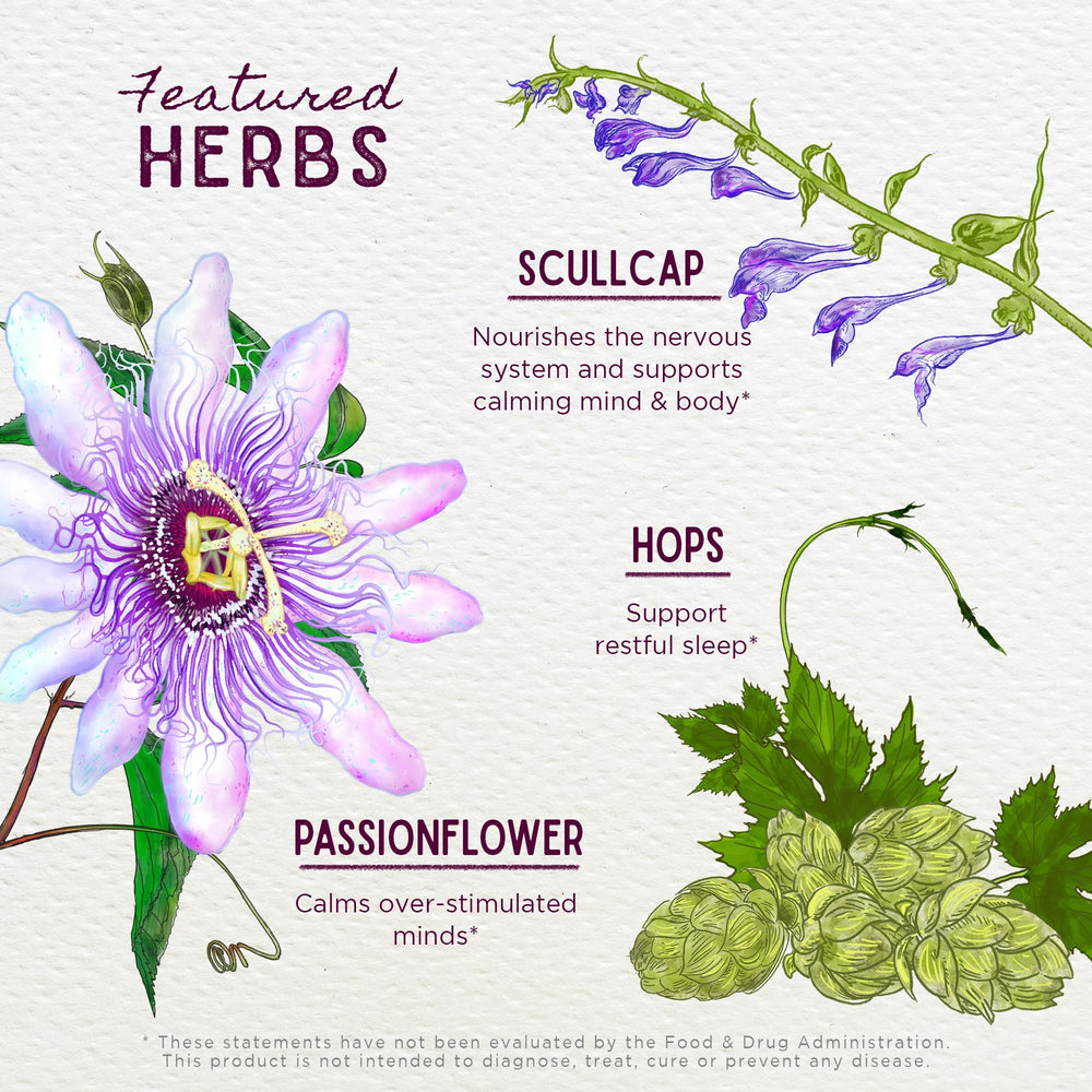 WishGarden Sleepy Nights hops extract emphasizes soothing, non-sedative sleep aid.