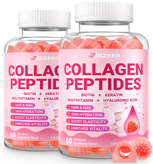 Wiszeen collagen gummies for women bottle close-up highlighting texture and skin glow support