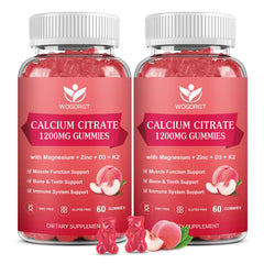 WOGORGT calcium citrate gummies bottle top with peach flavor supporting bone health.
