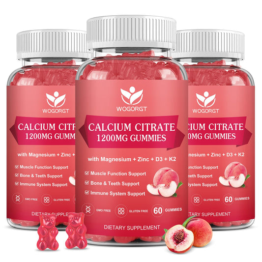 WOGORGT Calcium Citrate 1200mg peach gummies bottle for daily bone support
