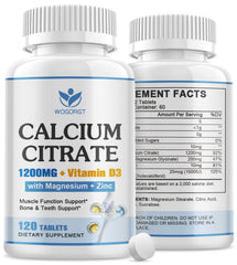 WOGORGT Calcium Citrate 1200mg bottle for daily bone support and vegan-friendly use