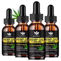 WOGORGT hemp oil bottle closeup emphasizing purity for daily wellness