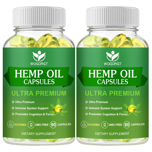 WOGORGT hemp oil capsules 2-pack bottle front, ideal for daily wellness.