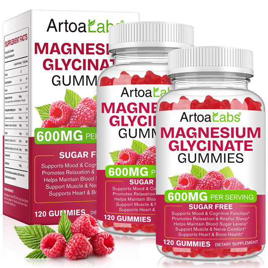 WOJBALMN magnesium glycinate gummies bottle with raspberry flavor for daily relaxation.