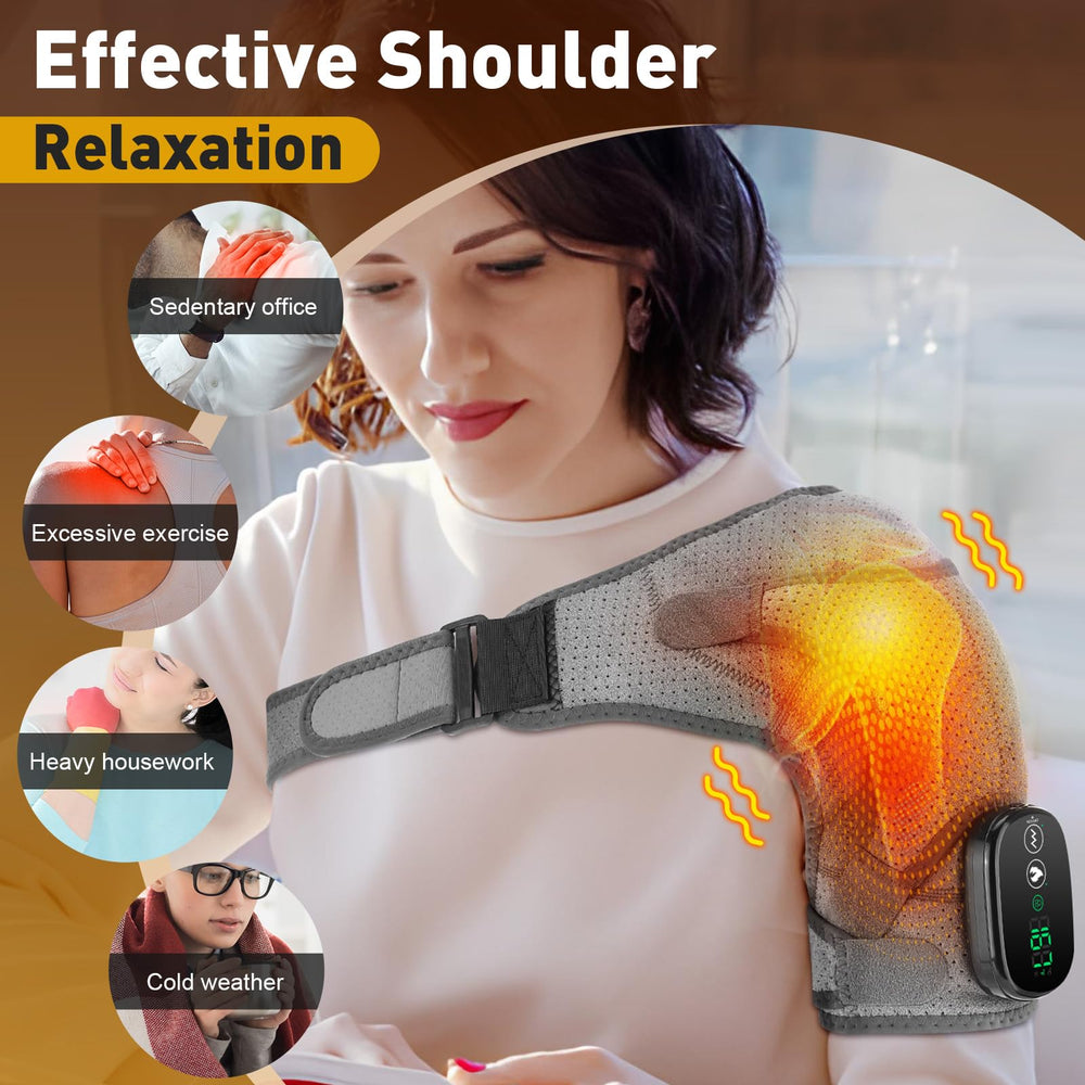 WoloyHeatie adjustable-fit shoulder brace on the shoulder