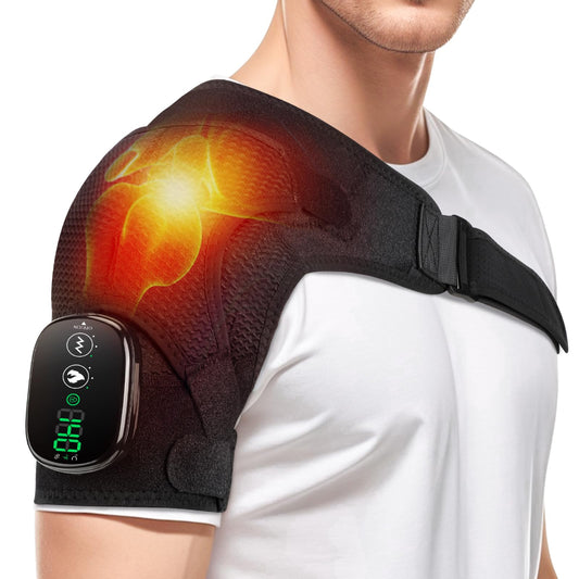 WoloyHeatie shoulder heating pad shown on model delivering targeted warmth