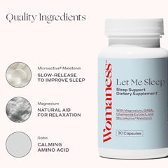 Womaness Let Me Sleep capsules closeup - gentle-release melatonin support.