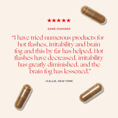 Womaness menopause pills illustrating hot flash relief during perimenopause.