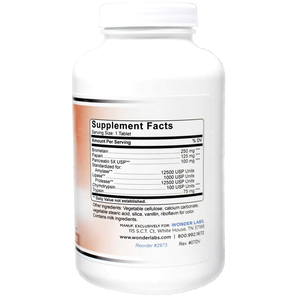 Wonder Laboratories bromelain papain tablets on white background for digestion support