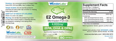 Wonder Laboratories EZ Omega-3 softgels close-up highlighting EPA and DHA content.