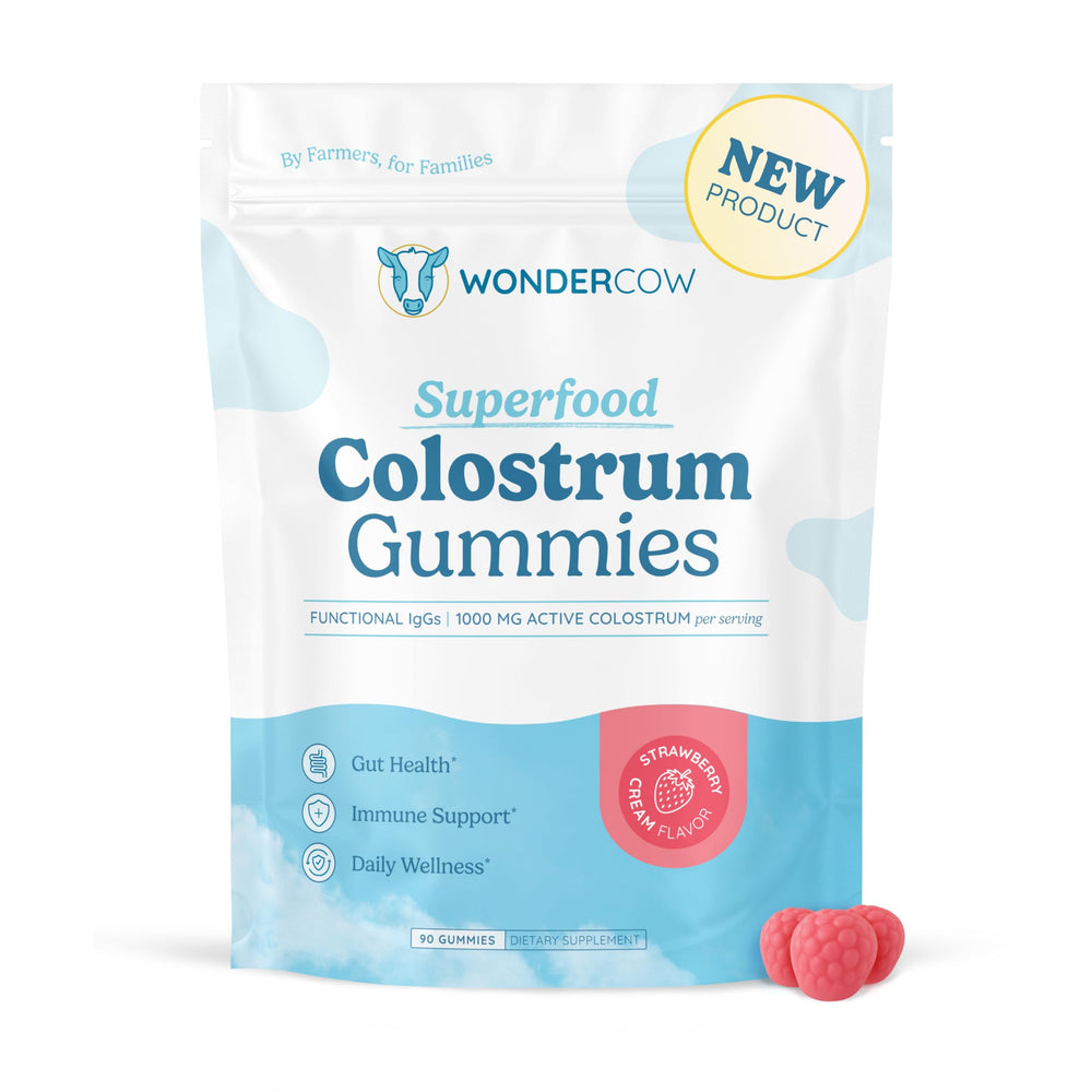 WONDERCOW Colostrum Gummies bottle on shelf supports daily wellness.