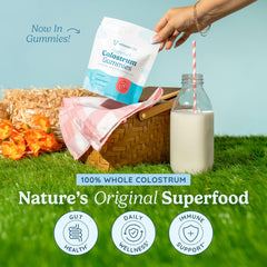 WonderCow Colostrum Gummies ingredient panel highlights clean, non-GMO profile