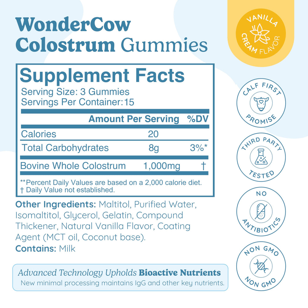WonderCOW Colostrum Gummies travel pack suits workouts and travel.