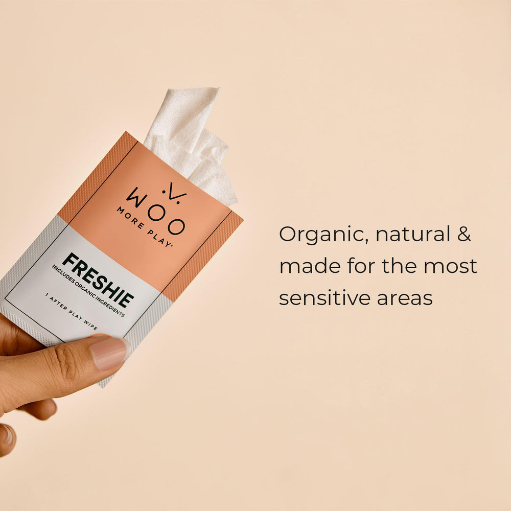 Woo More Play Freshies packaging back lists ingredients and tips for sensitive skin.