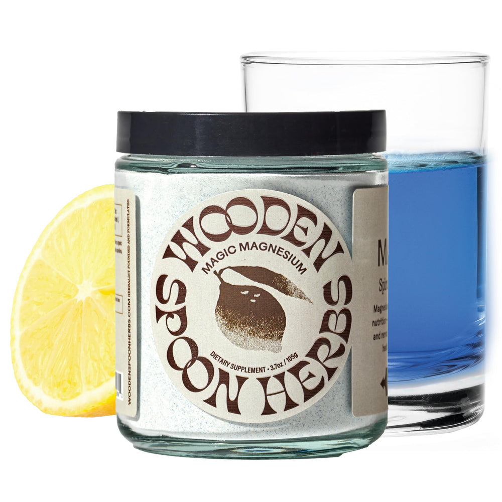 Wooden Spoon Herbs Magic Magnesium Citrate blue lemonade bottle supporting daily digestion