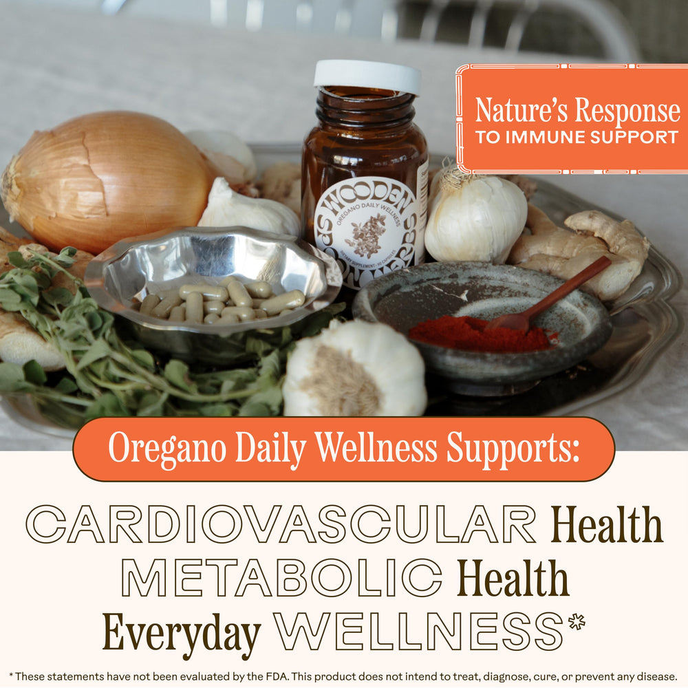 Wooden Spoon Herbs Oregano Daily Wellness onion bulb highlight for immune balance.