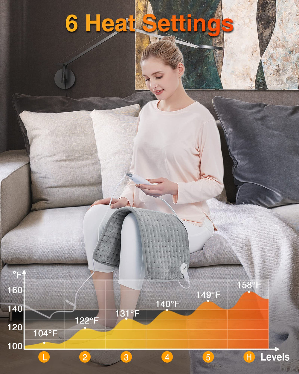 WOOMER heating pad controller with display shows precise heat levels for personalized comfort.