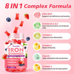 Wordln Iron Gummies mixed berry flavor, tasty and gentle on stomach.
