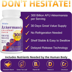 Wsidche Akkermansia vegan gluten-free badge on bottle
